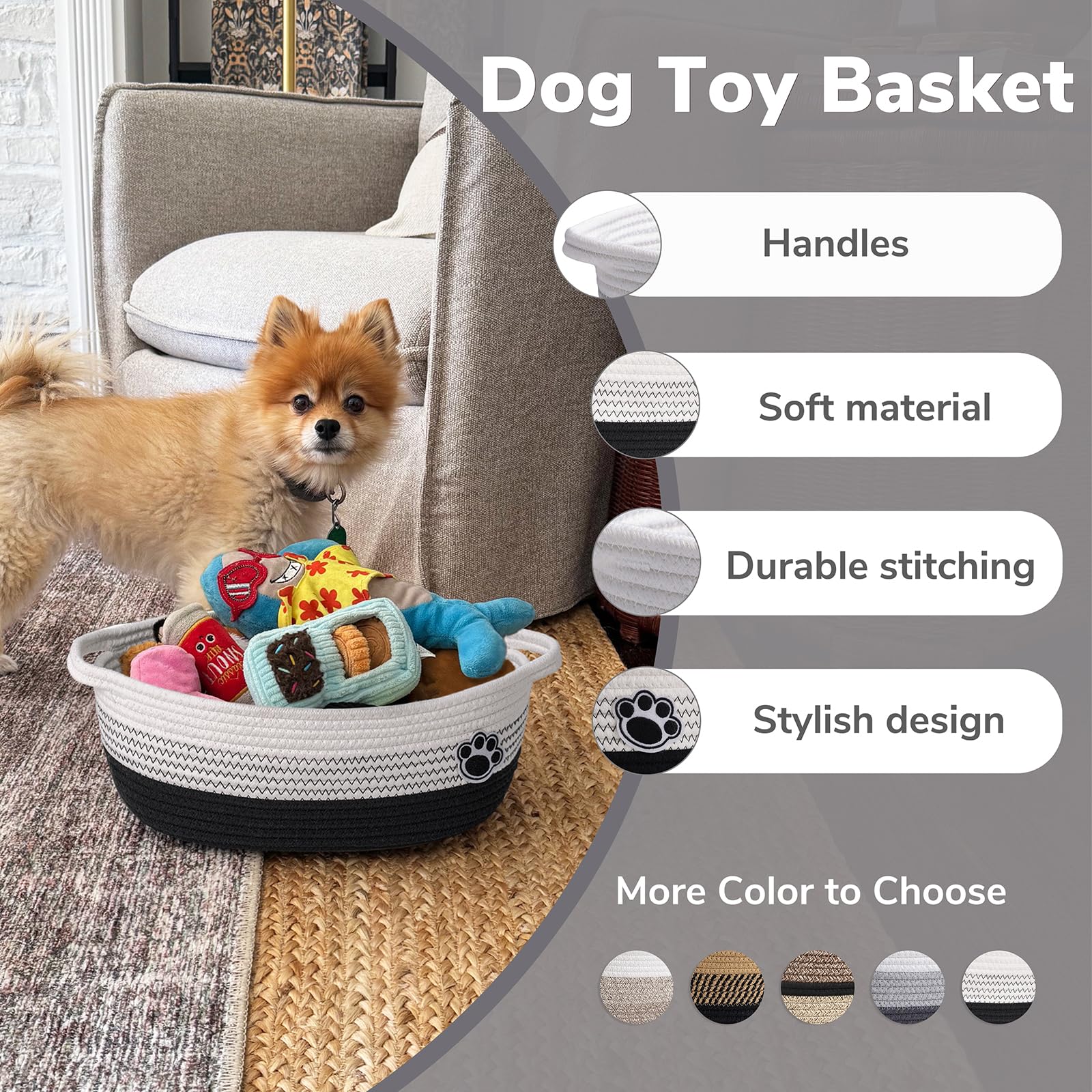 HiChen dog basket front view shows versatile 12x8x5 inch size