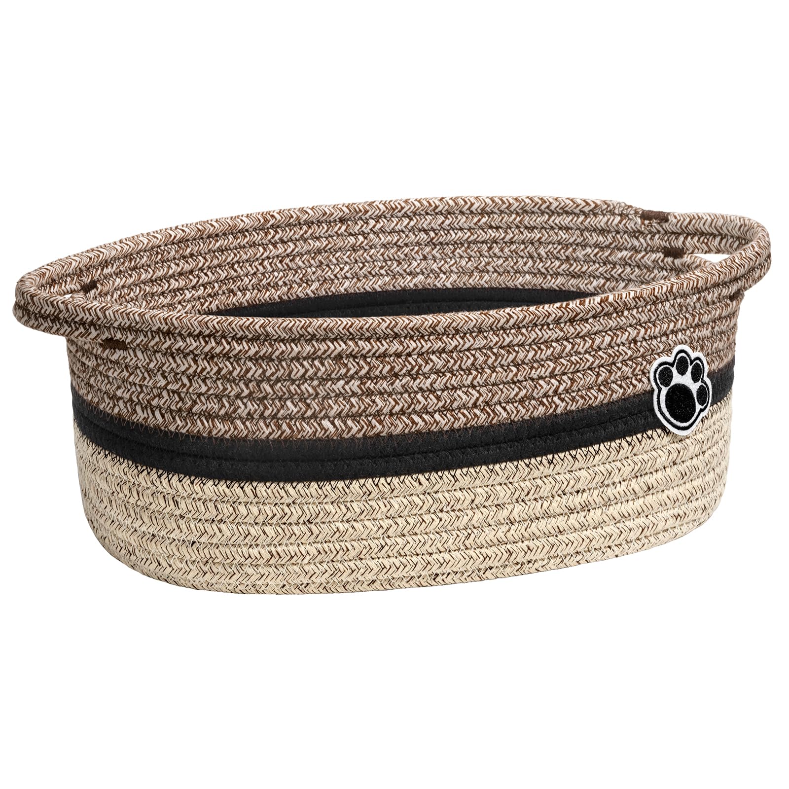 HiChen dog toy basket front view with paw print design for tidy playtime storage.