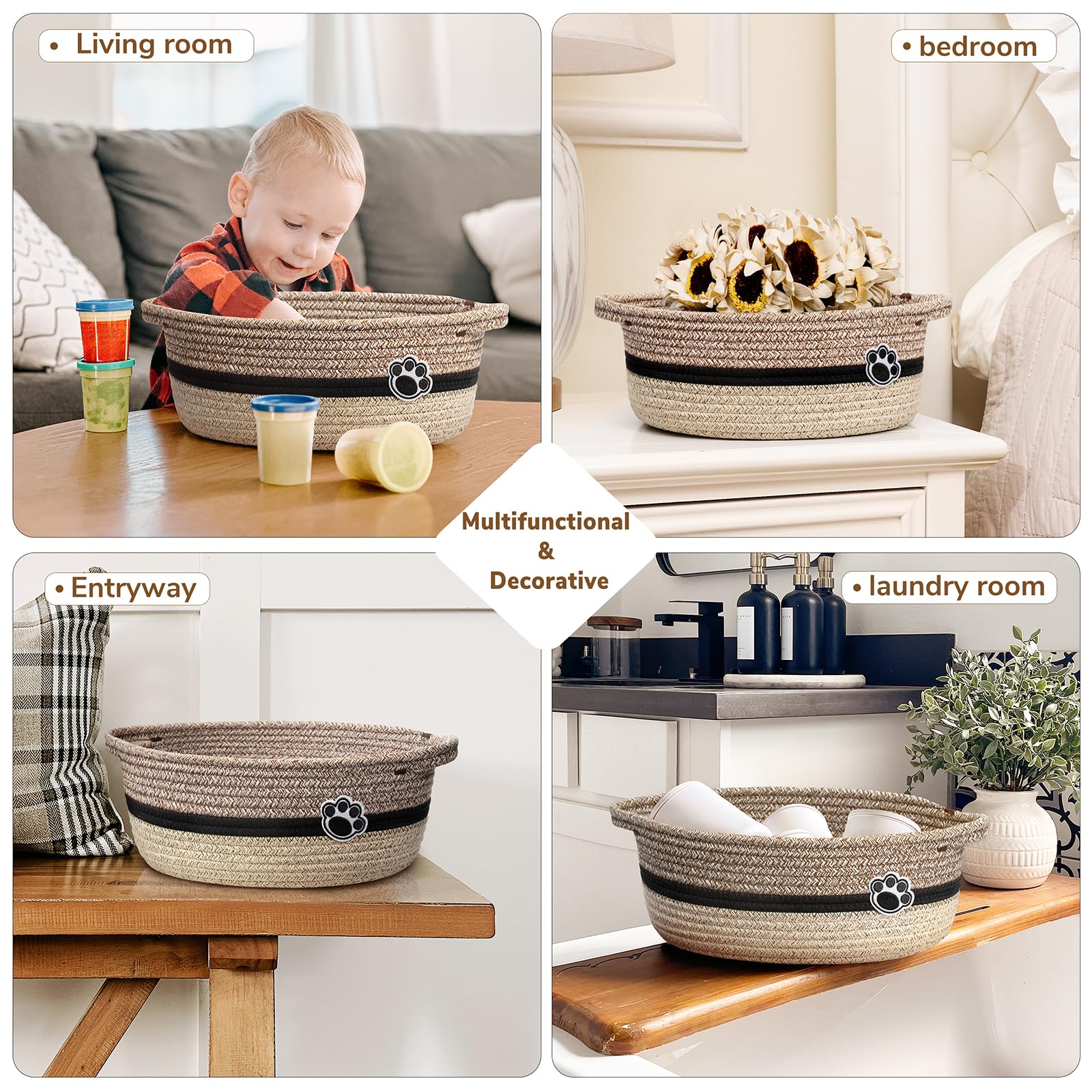 HiChen dog toy basket in living room blends with decor and keeps items accessible.