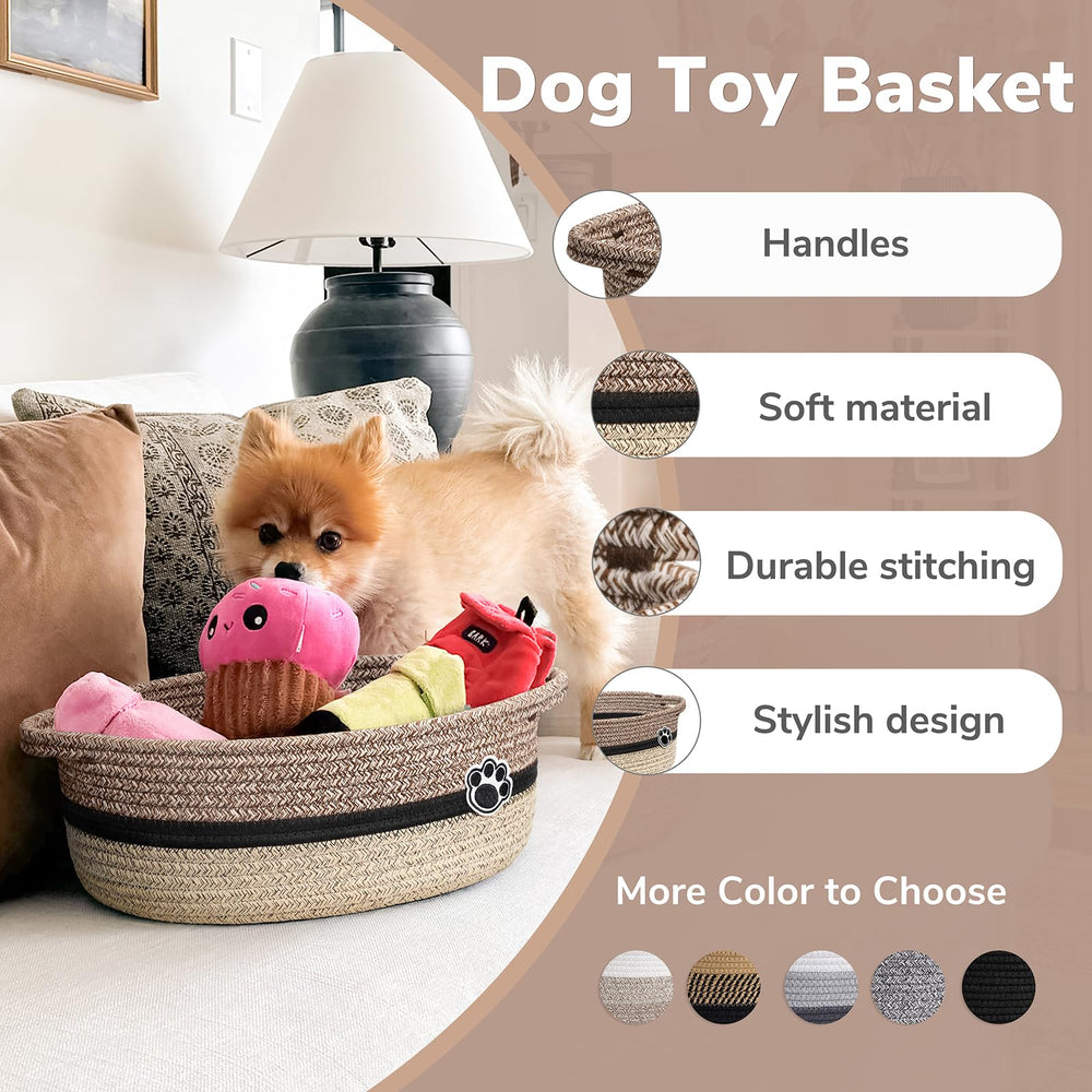 HiChen dog toy basket side view showing roomy interior for multiple toys.