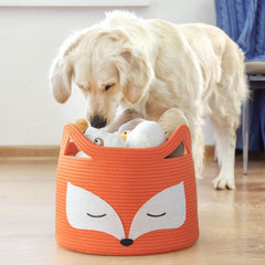 HiChen Fox Decor Basket with ear handles demonstrates easy carrying for quick tidy-ups.