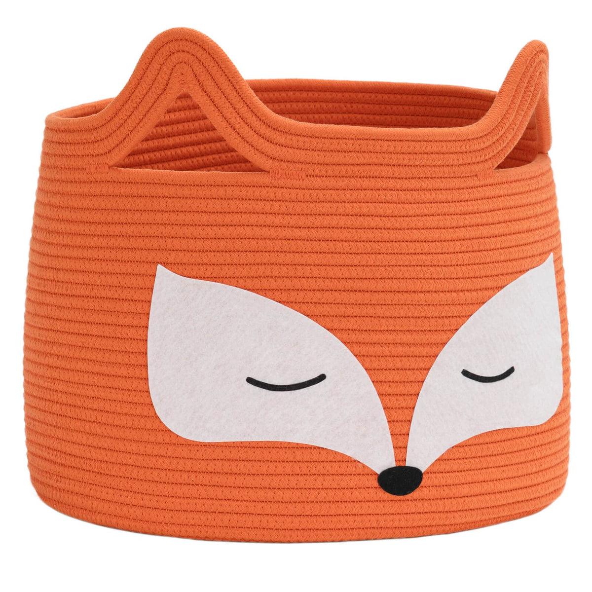 HiChen Fox Decor Basket front view shows playful design and sturdy cotton rope material.