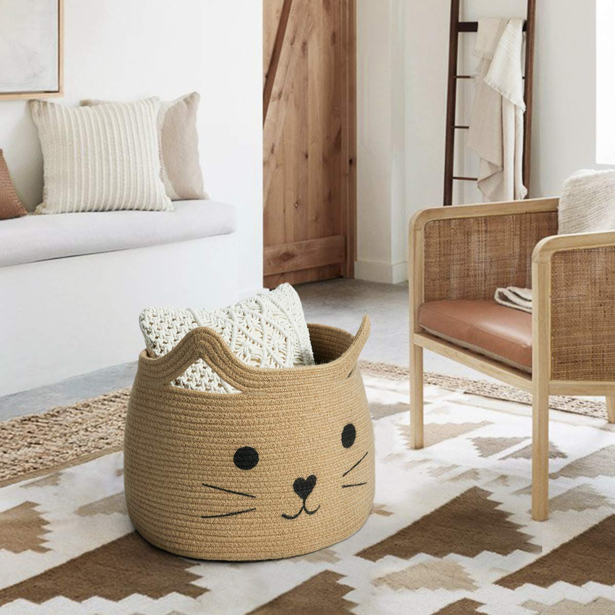 HiChen neutral color decor basket in living room setting