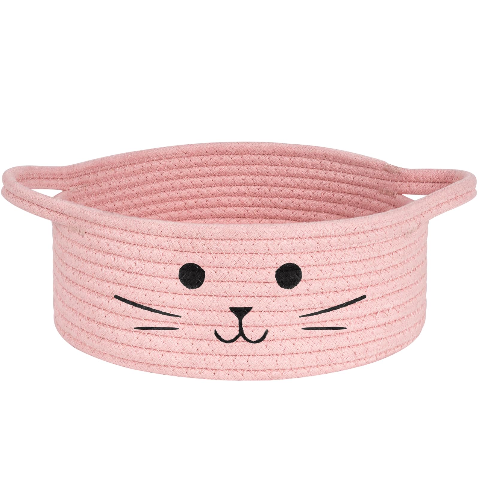HiChen small rope basket with pink cat face for cute storage and decor.