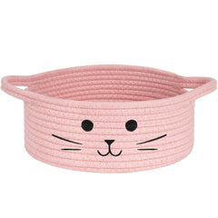 HiChen small rope basket with pink cat face for cute storage and decor.