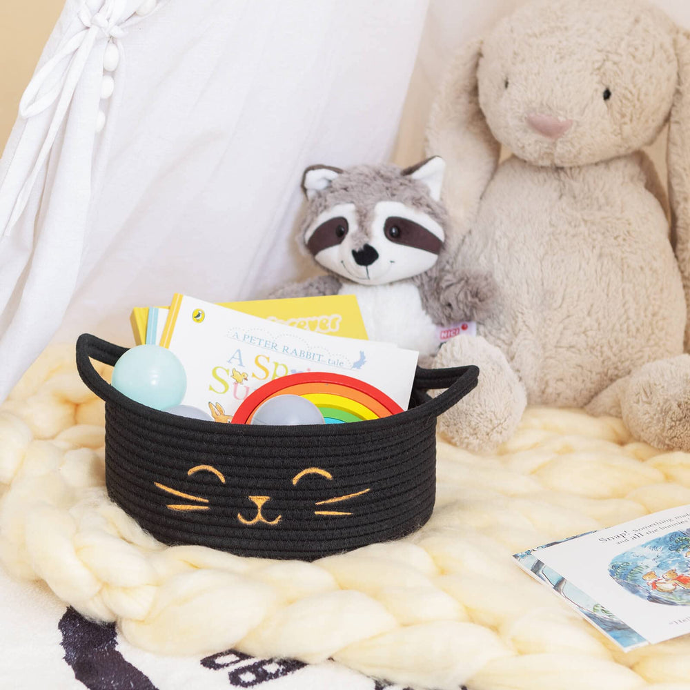 HiChen small storage basket black cotton rope close-up shows soft, sturdy material.