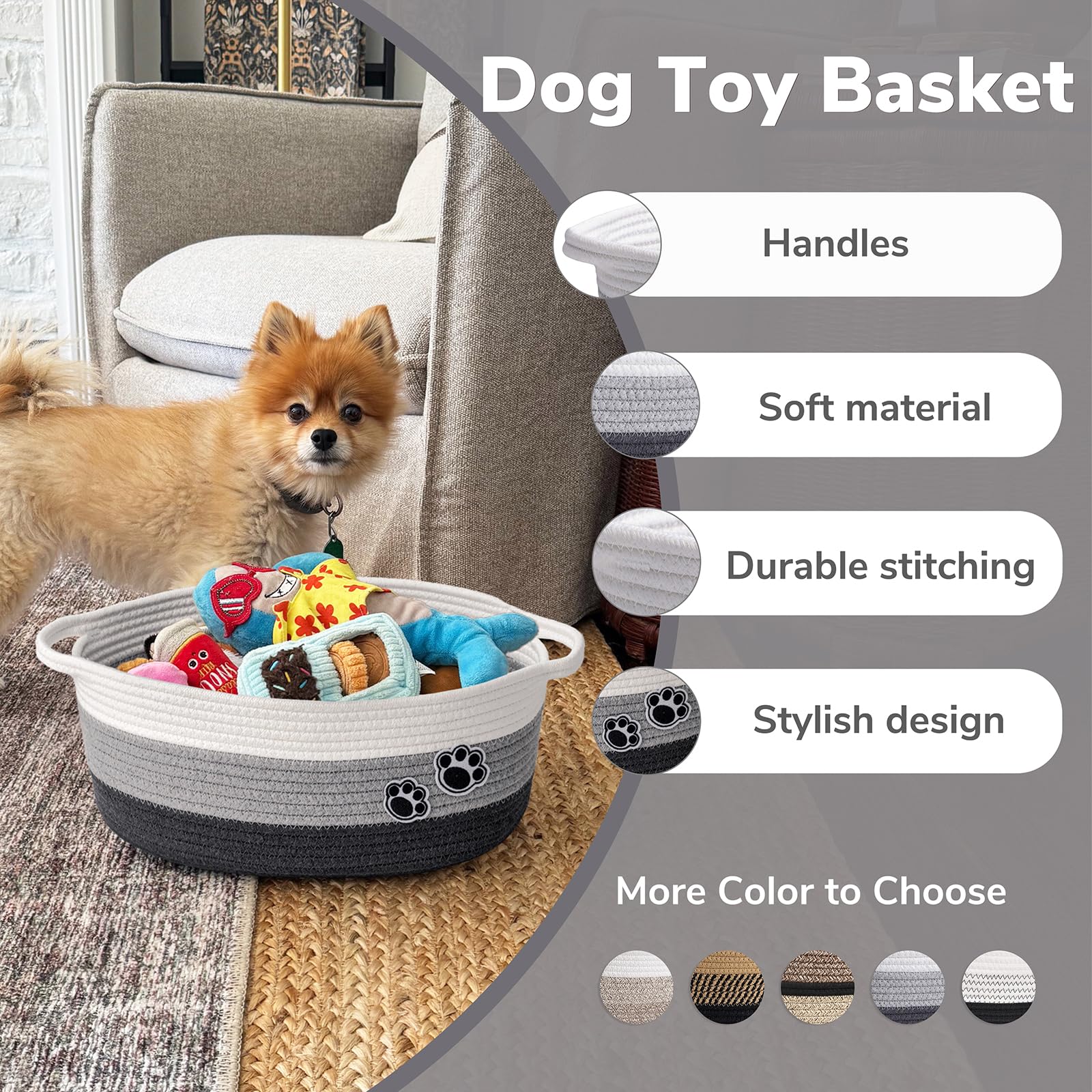 HiChen storage basket with handles offers easy transport and quick tidying