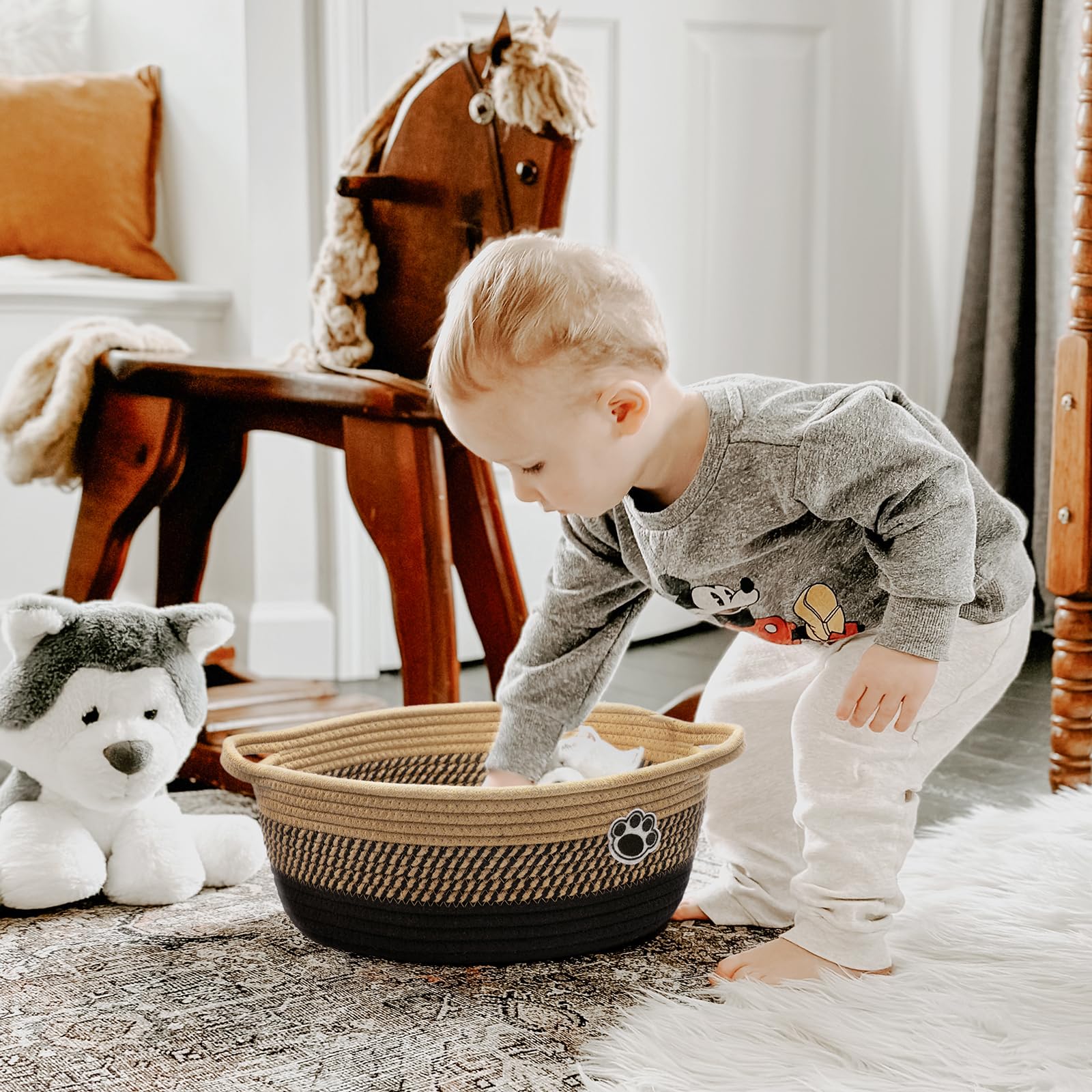 HiChen baby storage bin ready for towels or toiletries in bathroom use.