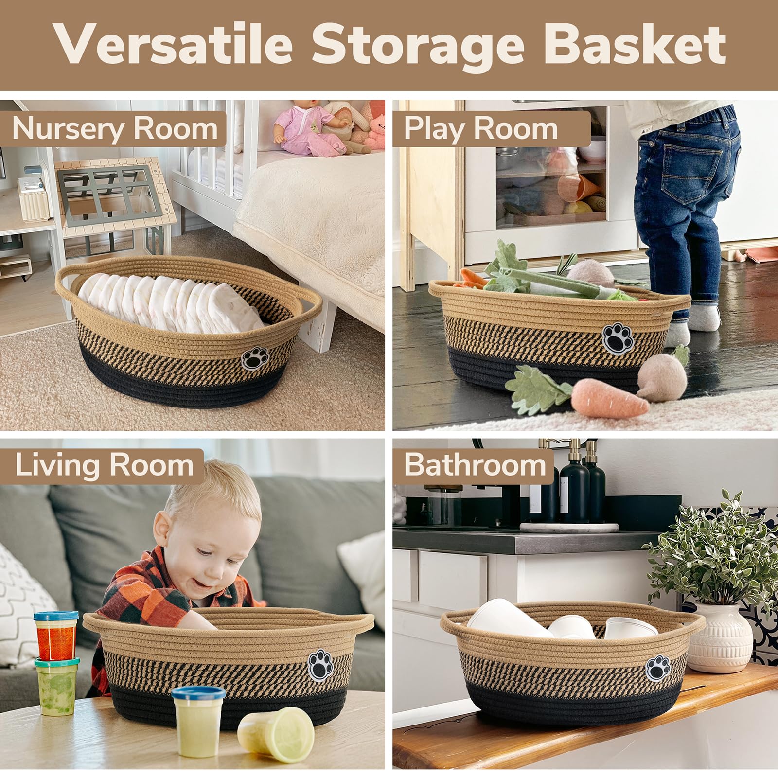 HiChen woven basket soft cotton thread closeup emphasizes durable, gentle construction.
