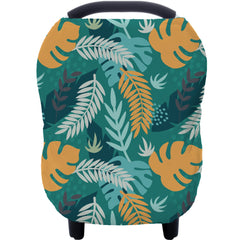 Hicoco carseat cover green leaves close-up showing privacy and easy carseat fit
