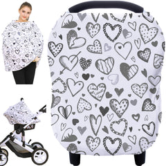 Hicoco grey heart baby car seat cover provides privacy on the go.