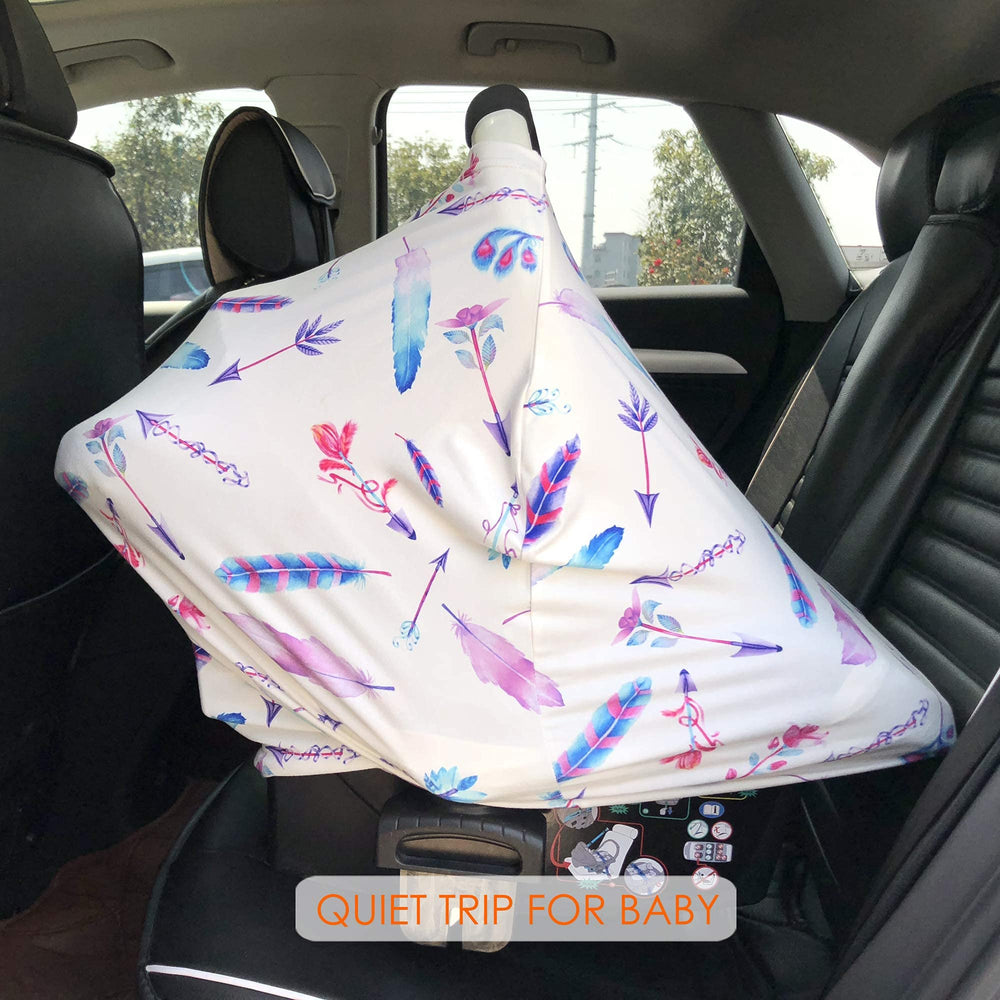 Hicoco infant car seat cover doubles as shelter from sun, wind, and crowds.