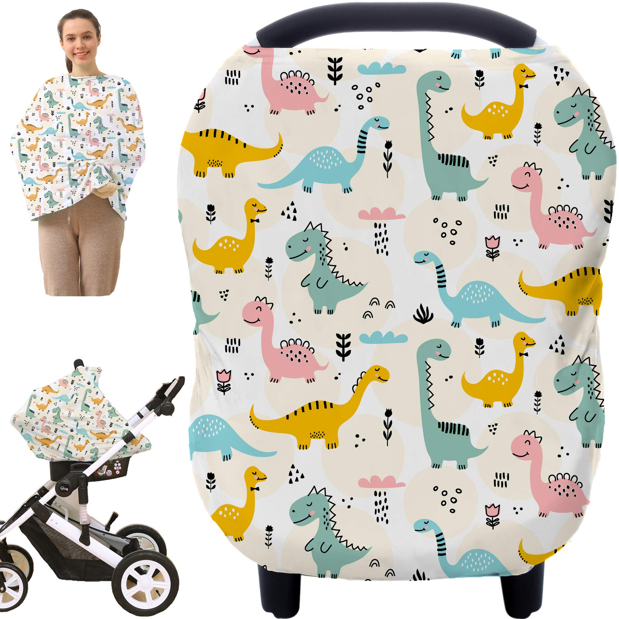 Hicoco multi-use carseat cover in dinosaur pattern folded for compact storage.