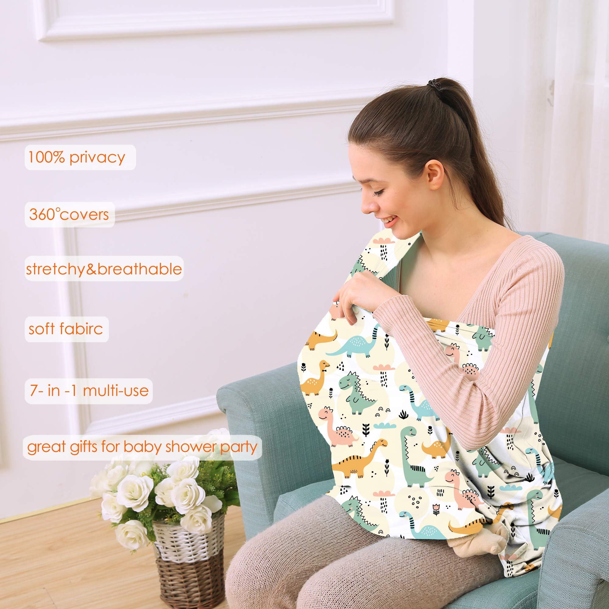 Hicoco carseat cover in use provides breastfeeding privacy with dinosaur design.