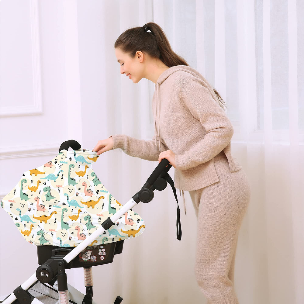 Hicoco dinosaur-pattern cover shields baby from sun and wind.