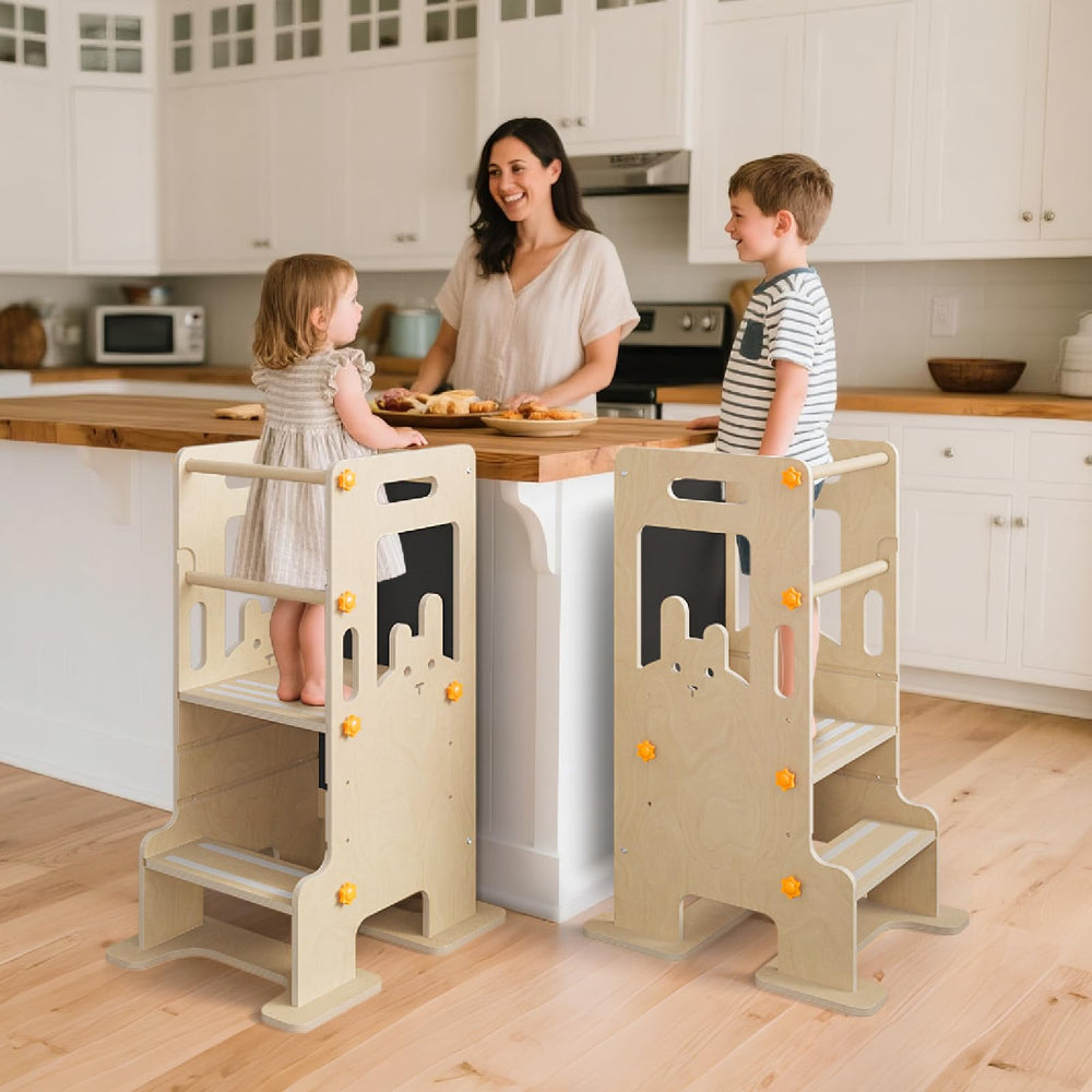 HiCOOO Kids Kitchen Step Stool safety rail adds extra confidence during steps.