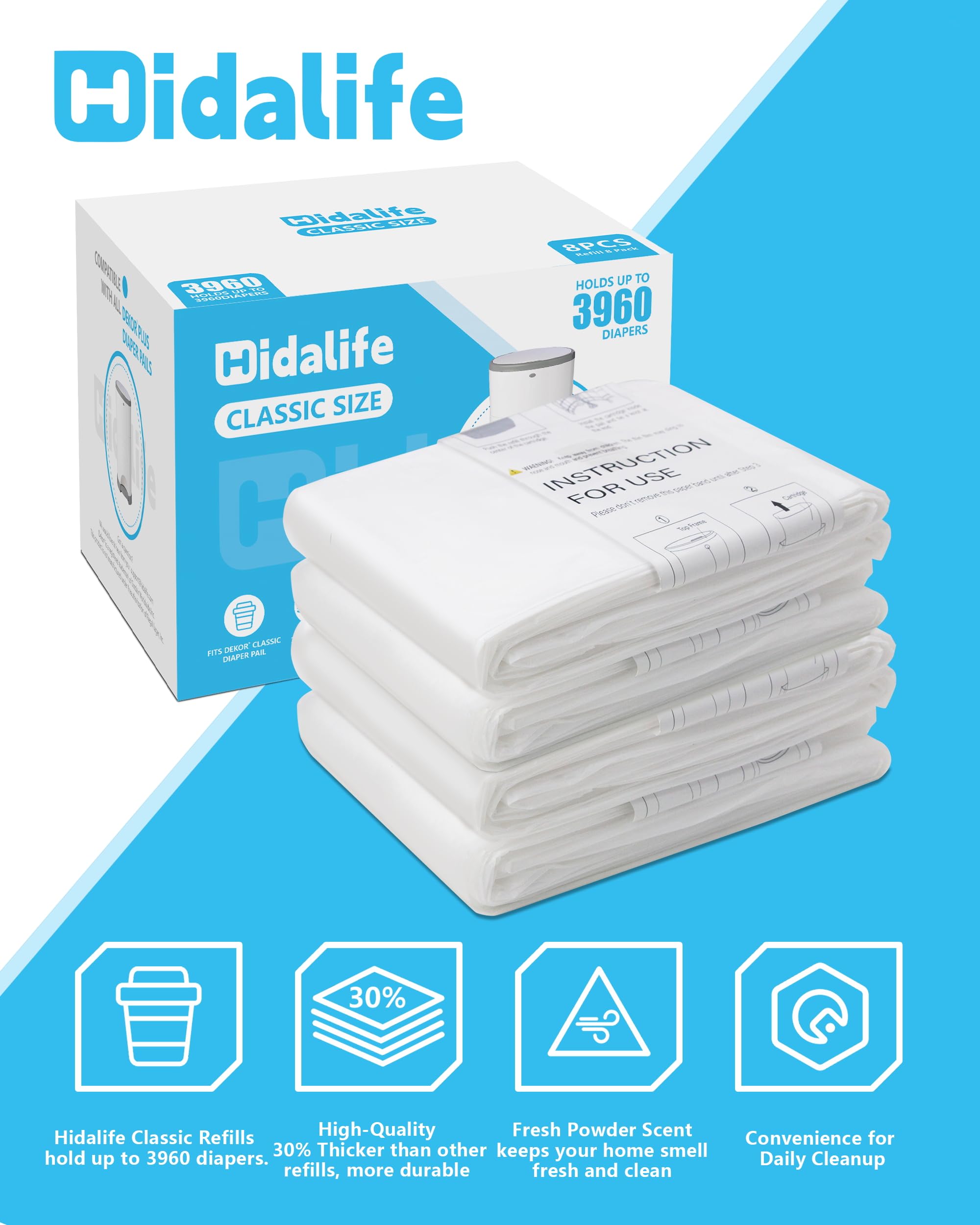 Hidalife holds-3960-diapers capacity diagram highlights large capacity