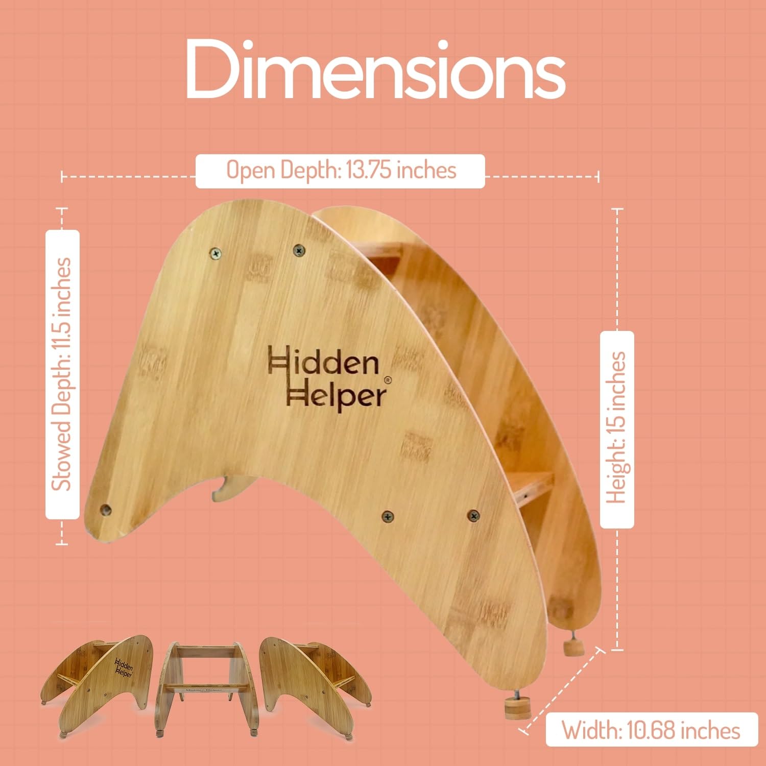 Hidden Helper wooden step stool in natural bamboo finish
