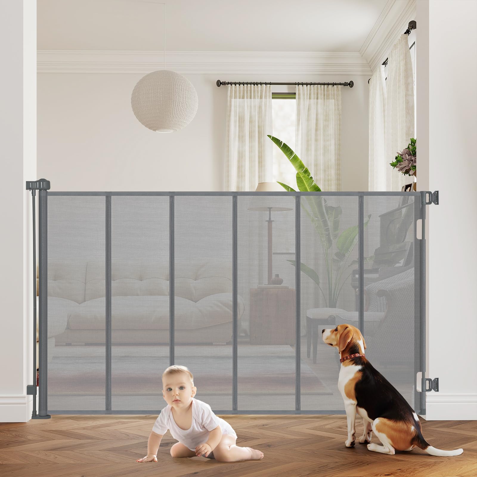 HIDODO 47in extra tall gate extended to 71in for wide openings and safe supervision.