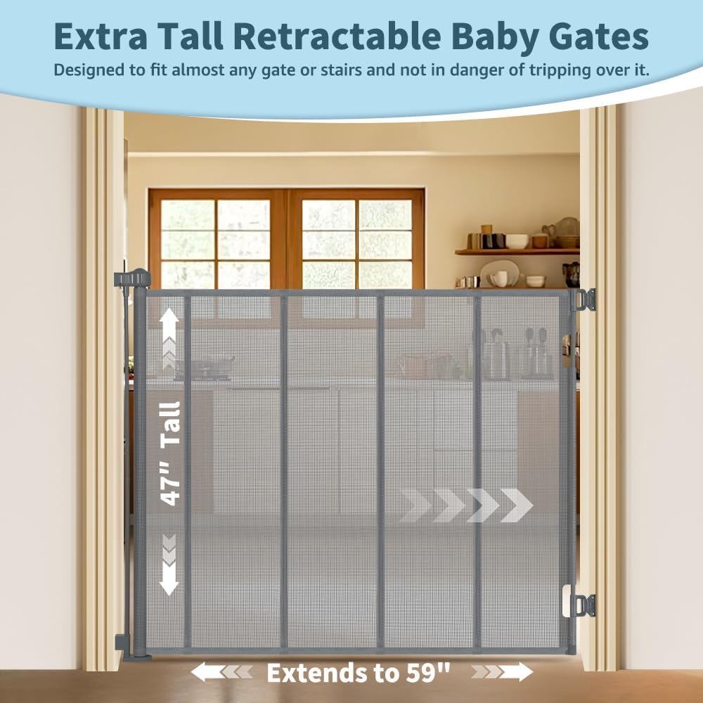 HIDODO retractable gate opened to 59 inches, flexible span for wide openings.