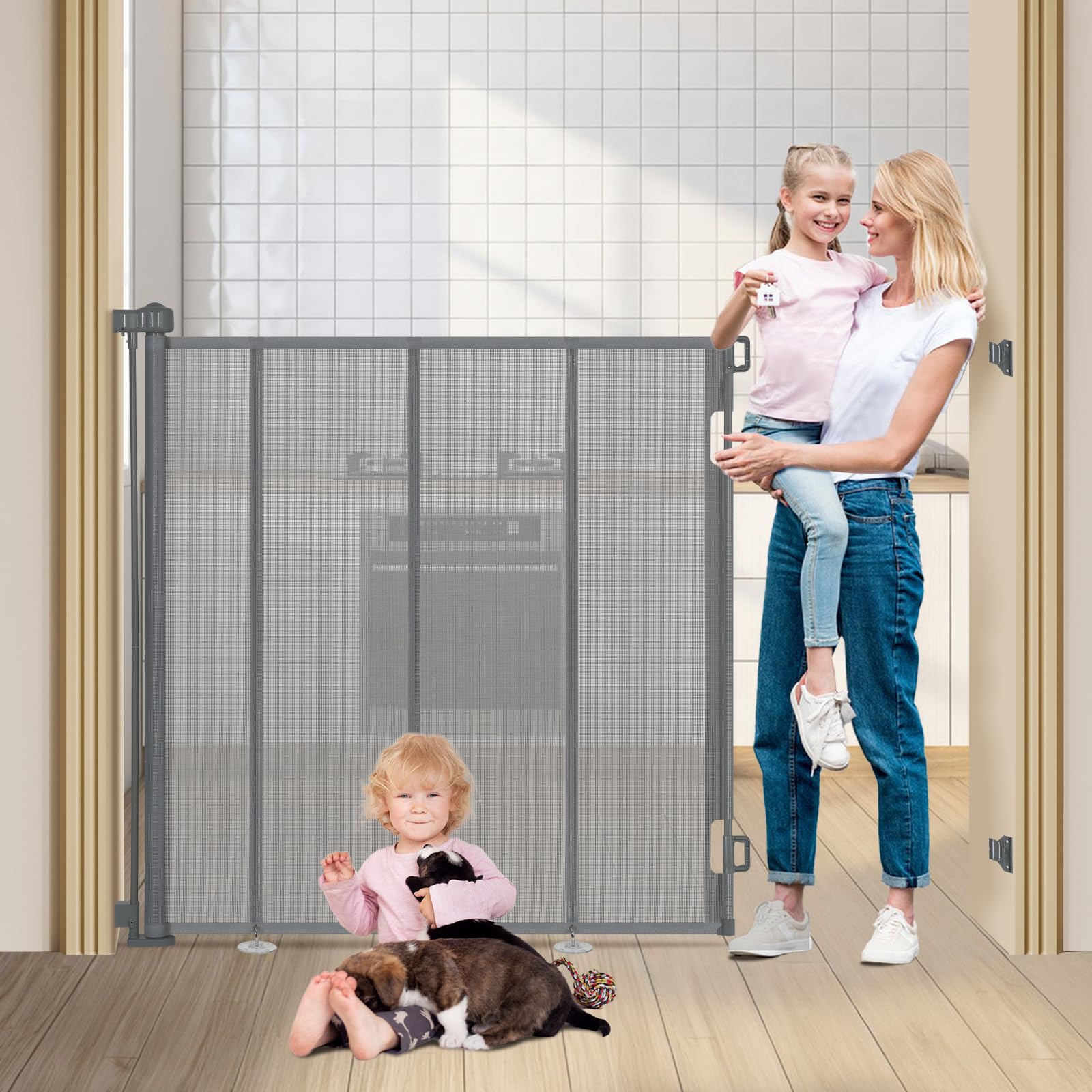 HIDOG extra tall gate mesh closed, reinforced strips for burrowing prevention.