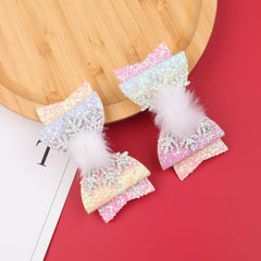HIFANMM rainbow glitter bow hairclip set ready for festive styling