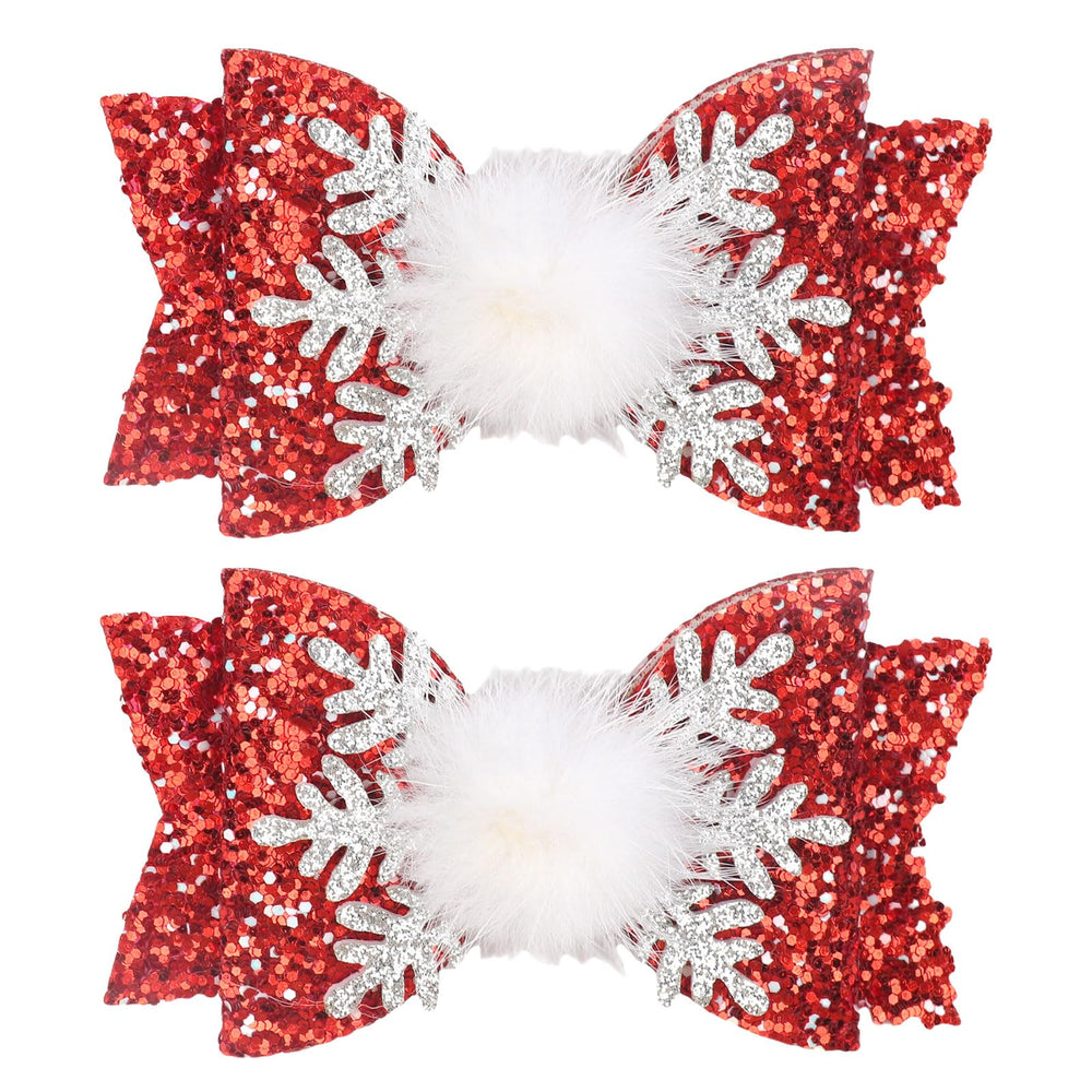 HIFANMM snowflake bows with red glitter add holiday sparkle for party outfits