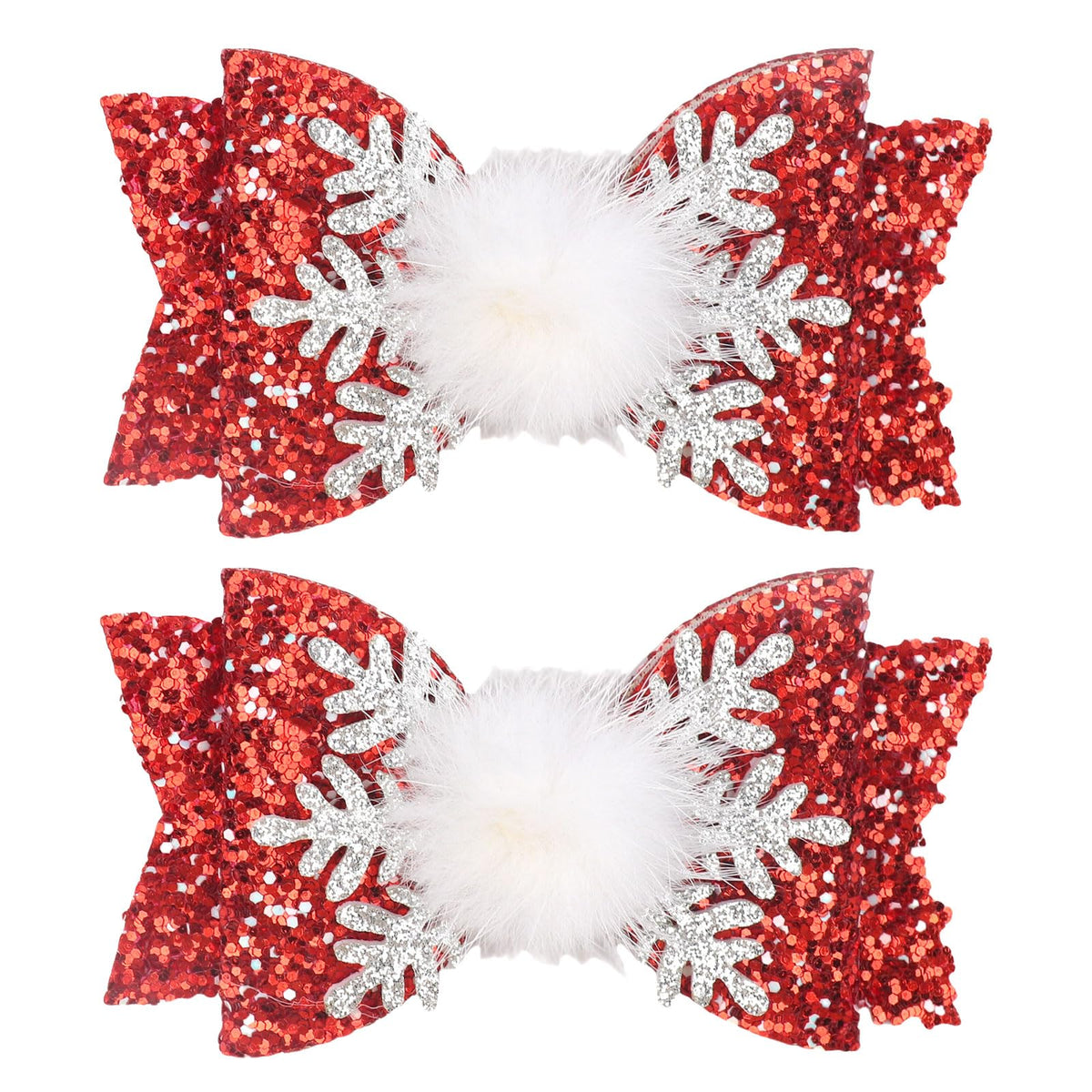 HIFANMM snowflake bows with red glitter add holiday sparkle for party outfits