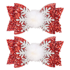 HIFANMM snowflake bows with red glitter add holiday sparkle for party outfits