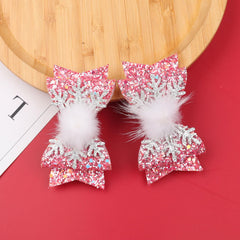 HIFANMM snowflake bow clip with silver glitter adds frosty charm to party hairstyles