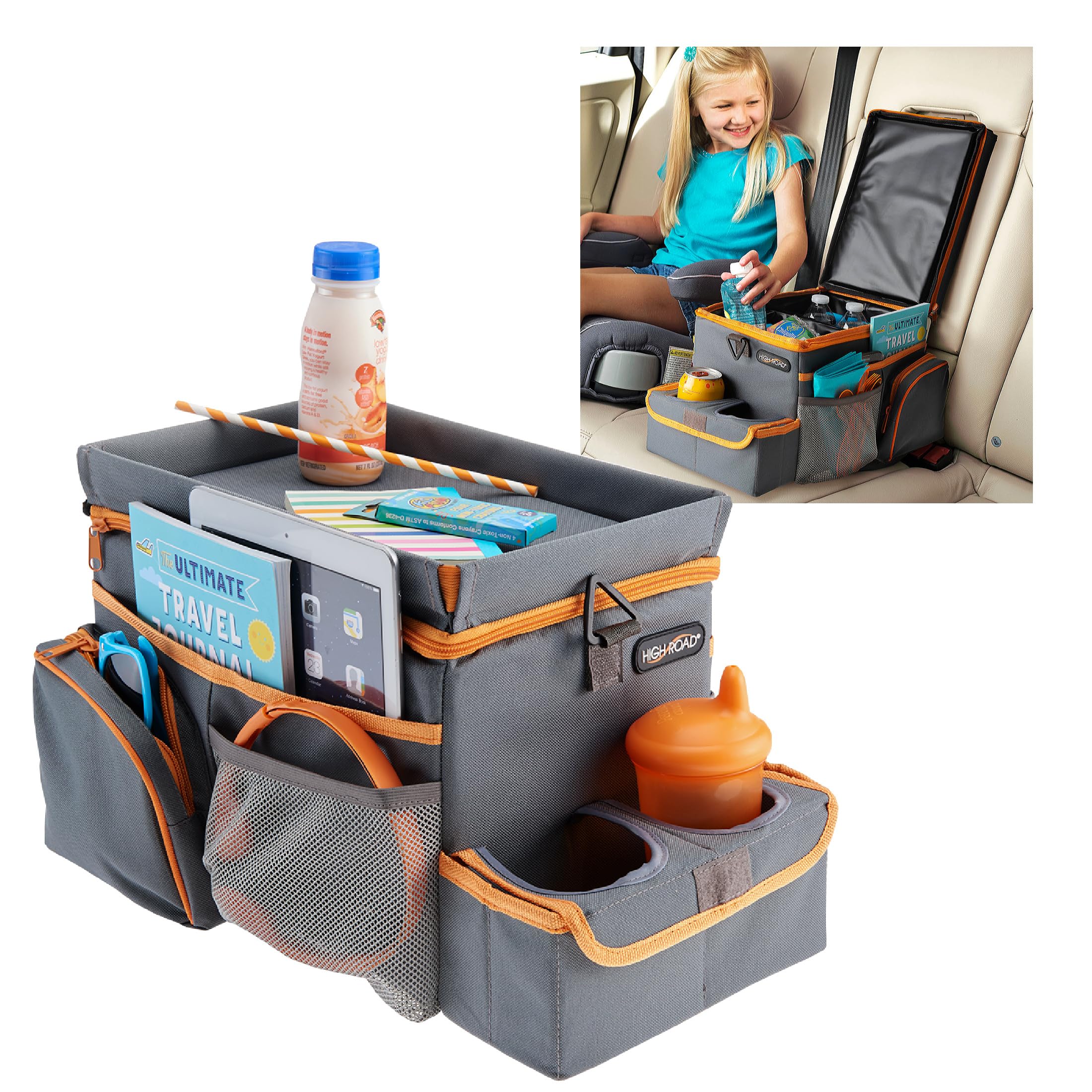 High Road CarHop cup holder tray provides stable drinks on the road.