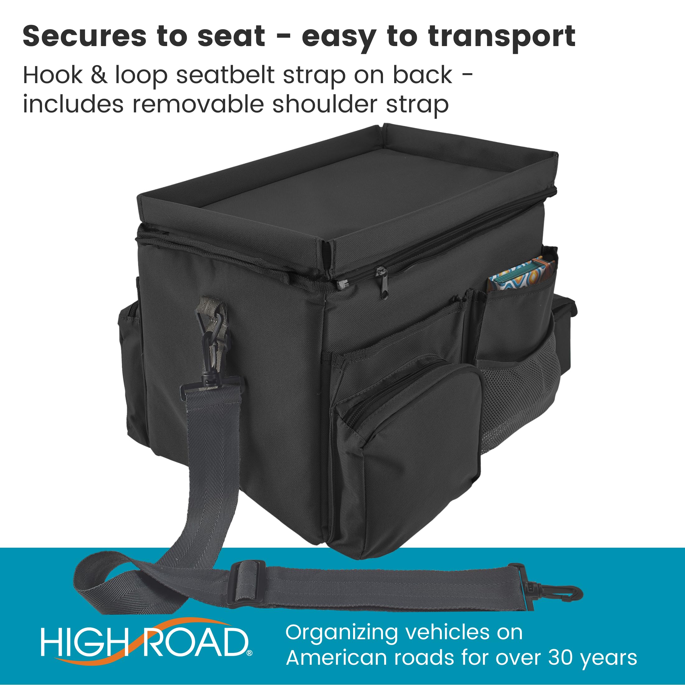 High Road CarHop fits front or back seats for versatile use