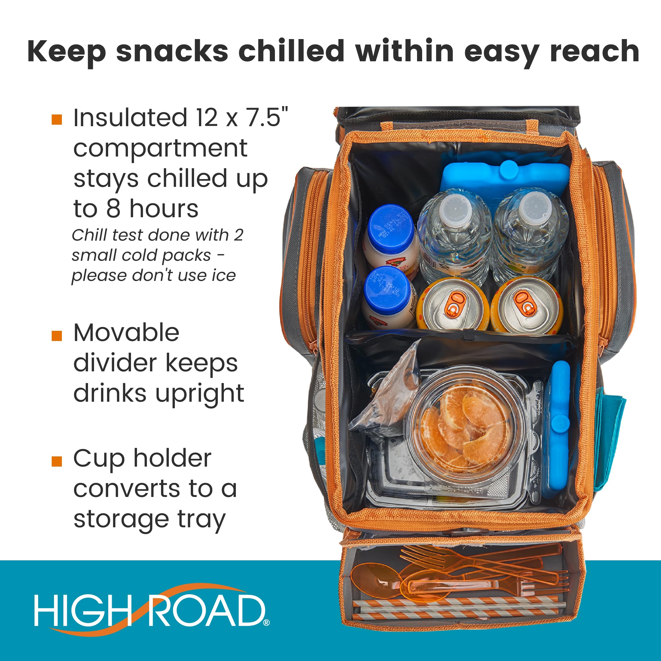 High Road CarHop lid folds into a snack tray for easy bites.
