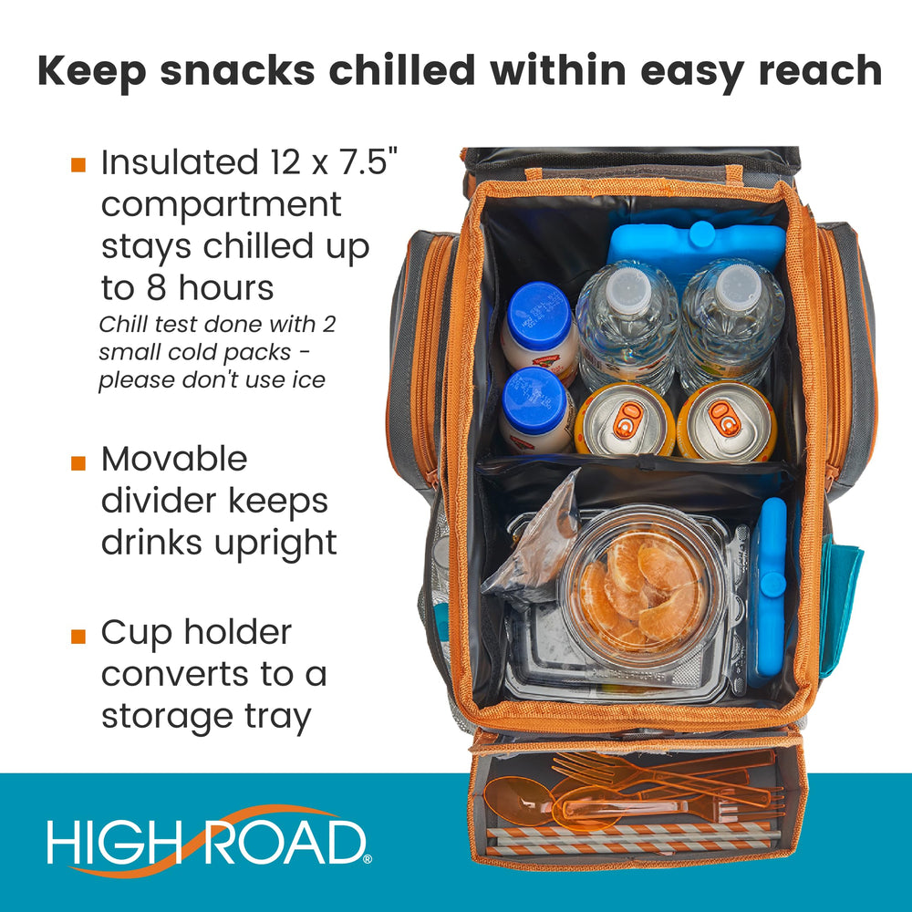 High Road CarHop lid folds into a snack tray for easy bites.