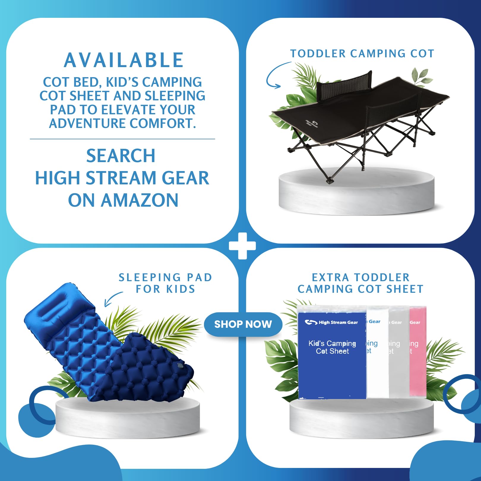 High Stream Gear toddler cot ready for outdoors and home sleepovers.