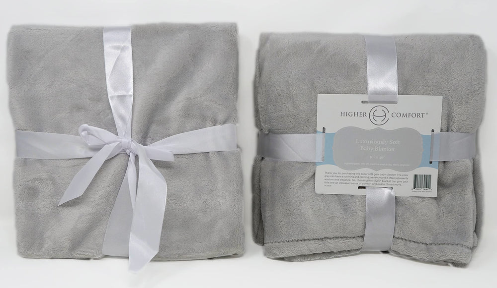 Higher Comfort Grateful Gray blanket closeup-fiber highlights soft breathable fabric for delicate skin.