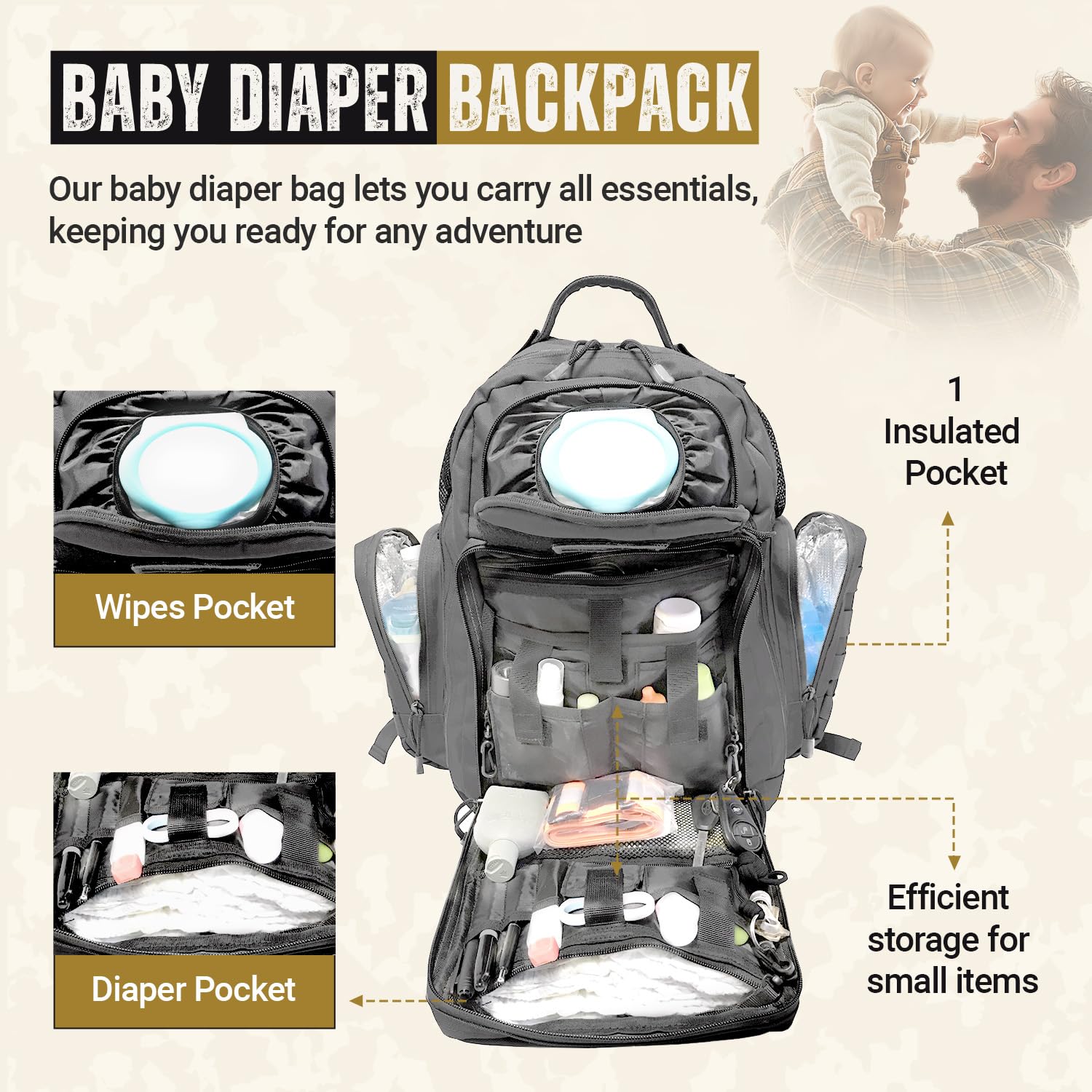HighSpeedDaddy diaper-backpack-stroller-straps secures hands-free errands
