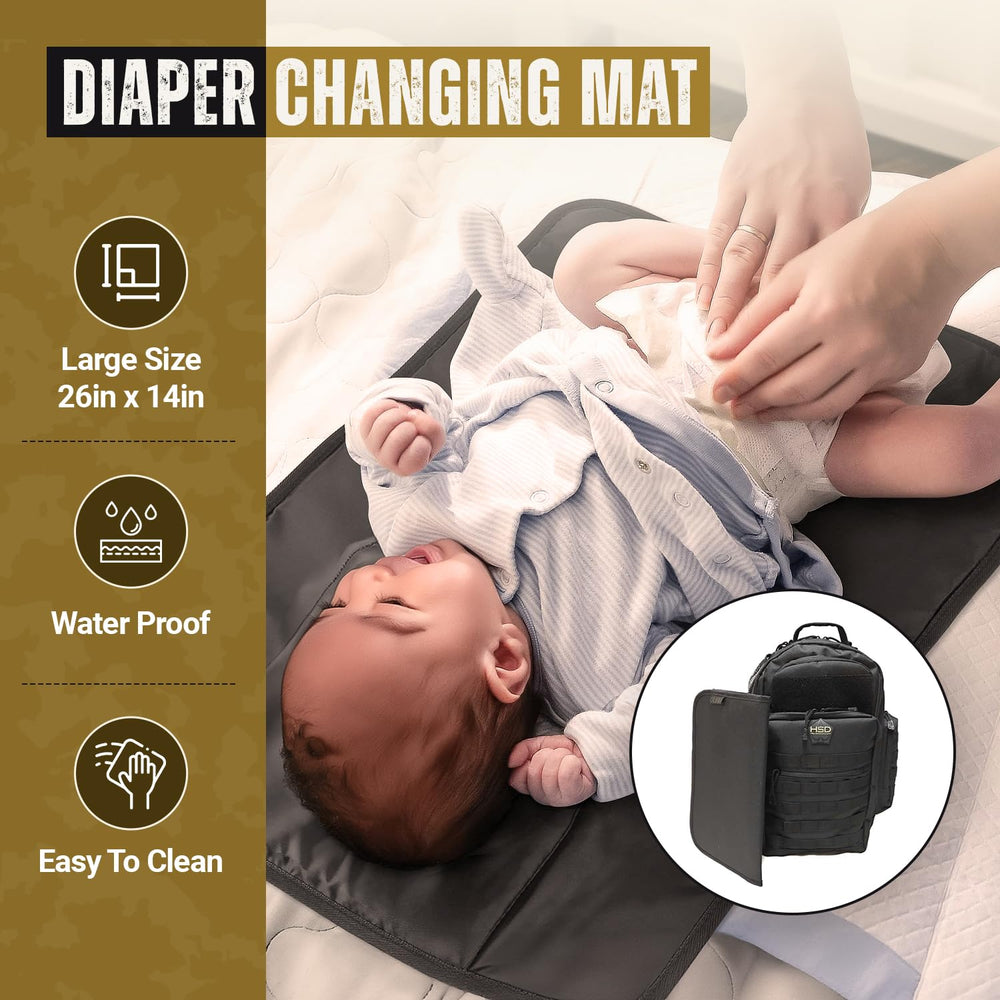 HighSpeedDaddy diaper backpack with rubber feet stays steady on varied surfaces