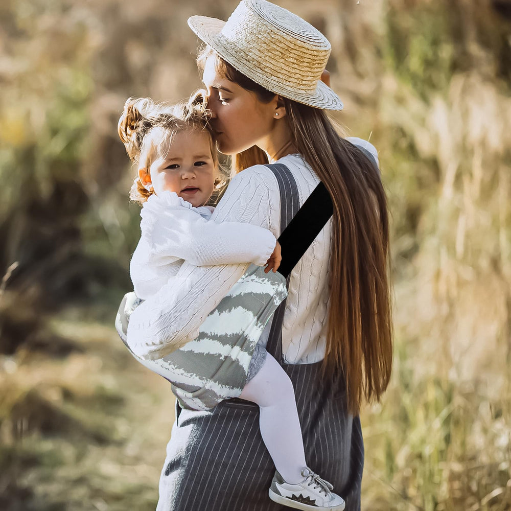 Hilabab Baby Sling grey-white fabric offers versatile daily wear.