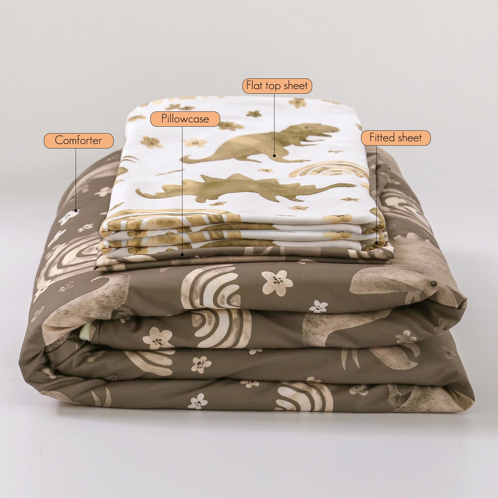 Hilabab dinosaur print design adds playful decor to a toddler room.