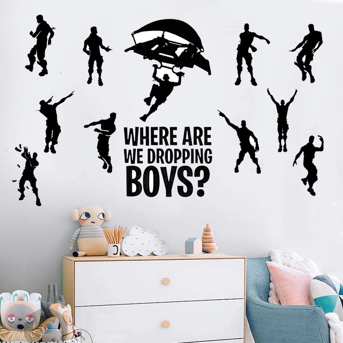 HILUCK Where Are We Dropping Boys decal large on wall for bold game-room decor