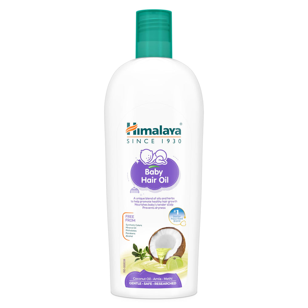 Himalaya Baby Hair Oil bottle for easy scalp nourishment.