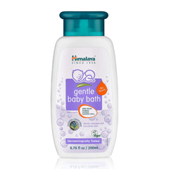 Himalaya Gentle Baby Bath bottle label emphasizes paraben-free formula for gentle cleansing.