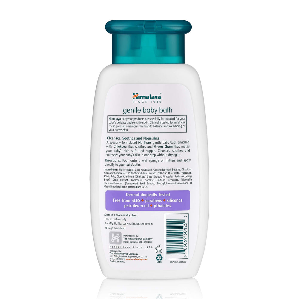 Himalaya Gentle Baby Bath tear-free lather image highlights soothing bath time for delicate skin.