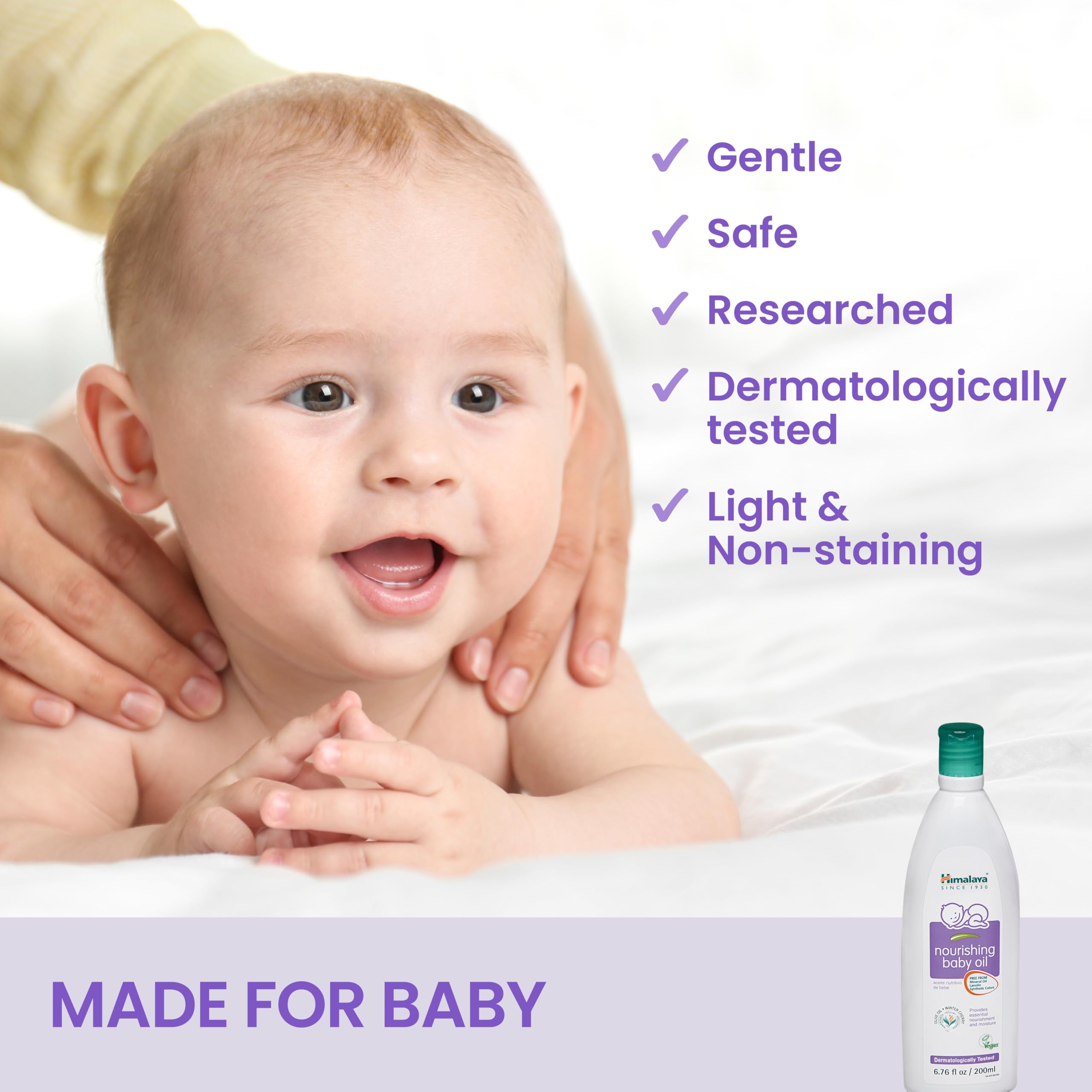 Himalaya Nourishing Baby Oil being applied for a soothing baby massage.