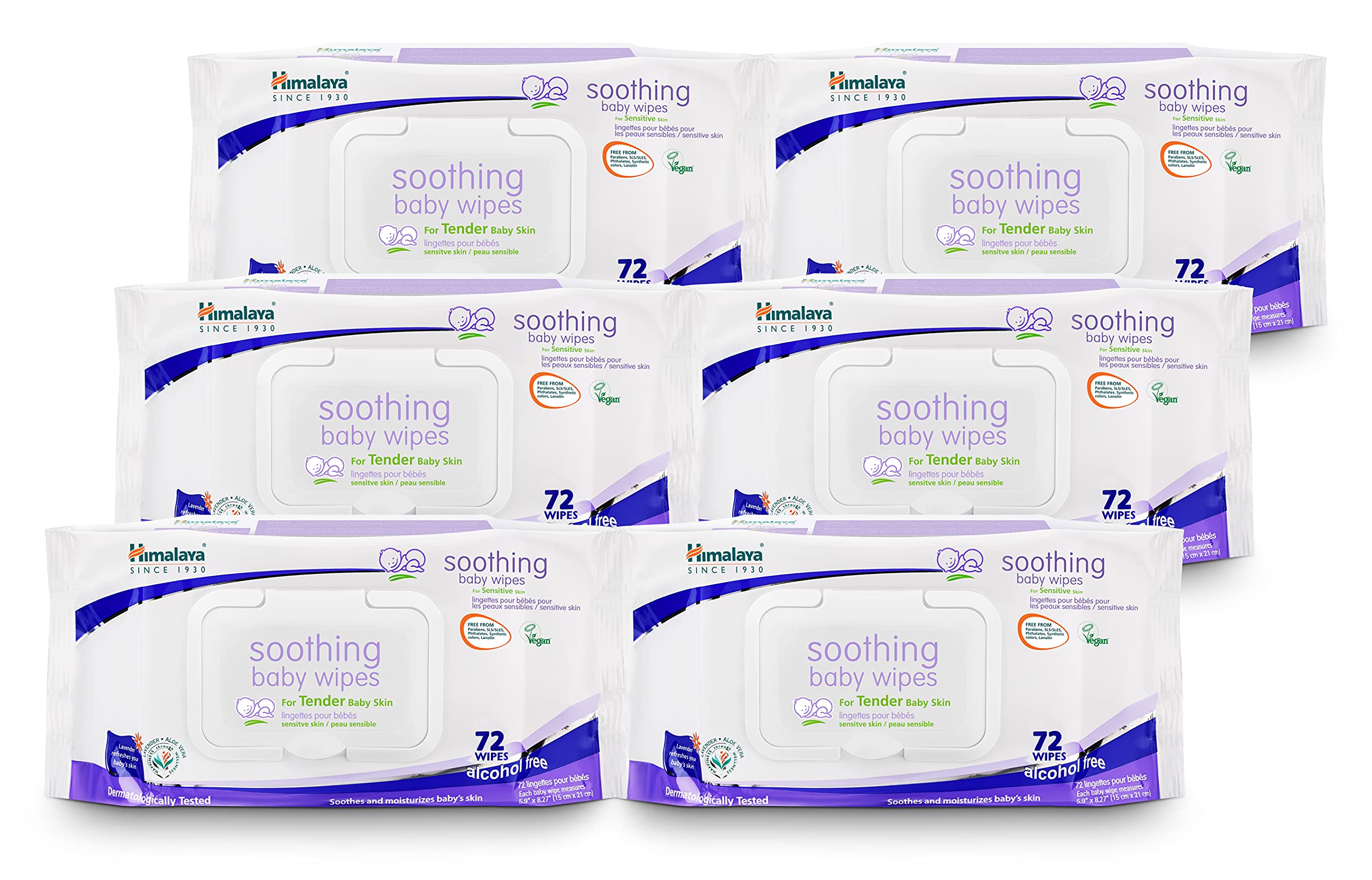 Himalaya Soothing Baby Wipes 6-pack front view for on-the-go diaper changes