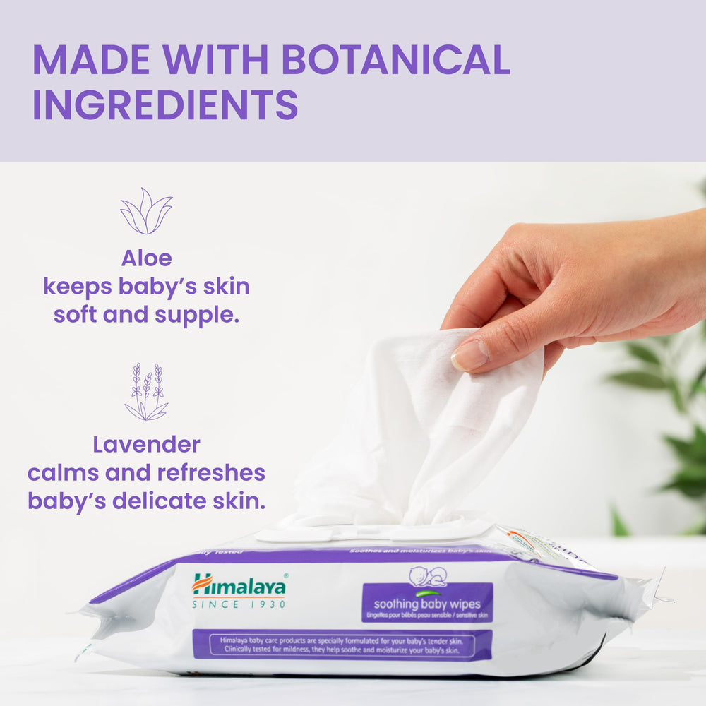 Himalaya baby wipes 72-count box illustrating long-lasting reassurance during changes
