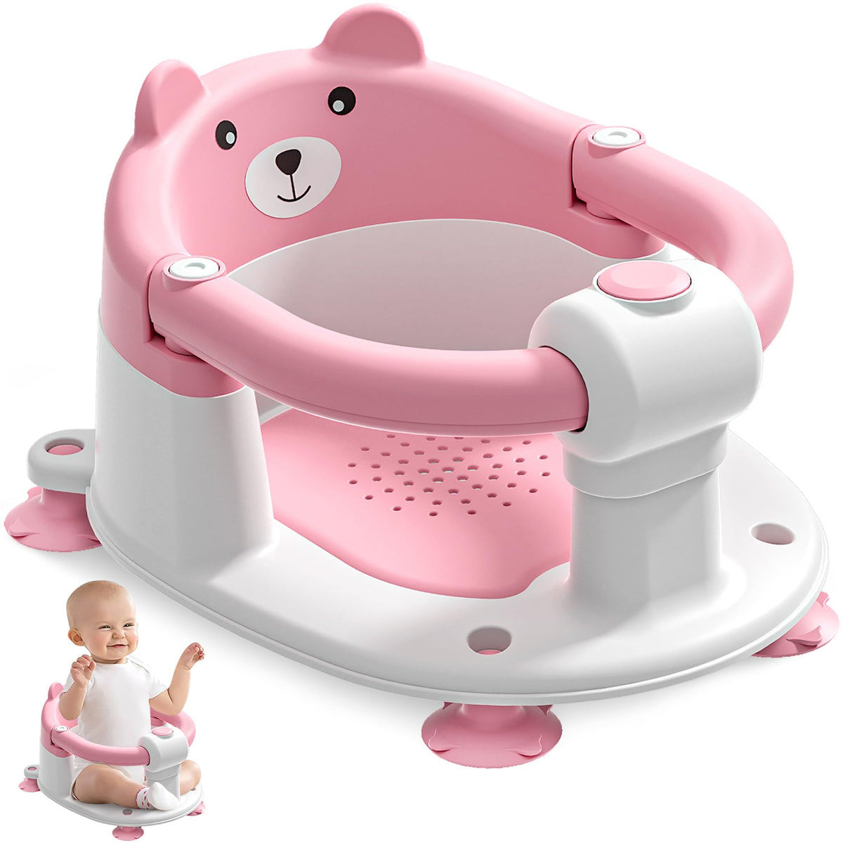 Himold baby bath seat with four suction cups for secure stability in tub