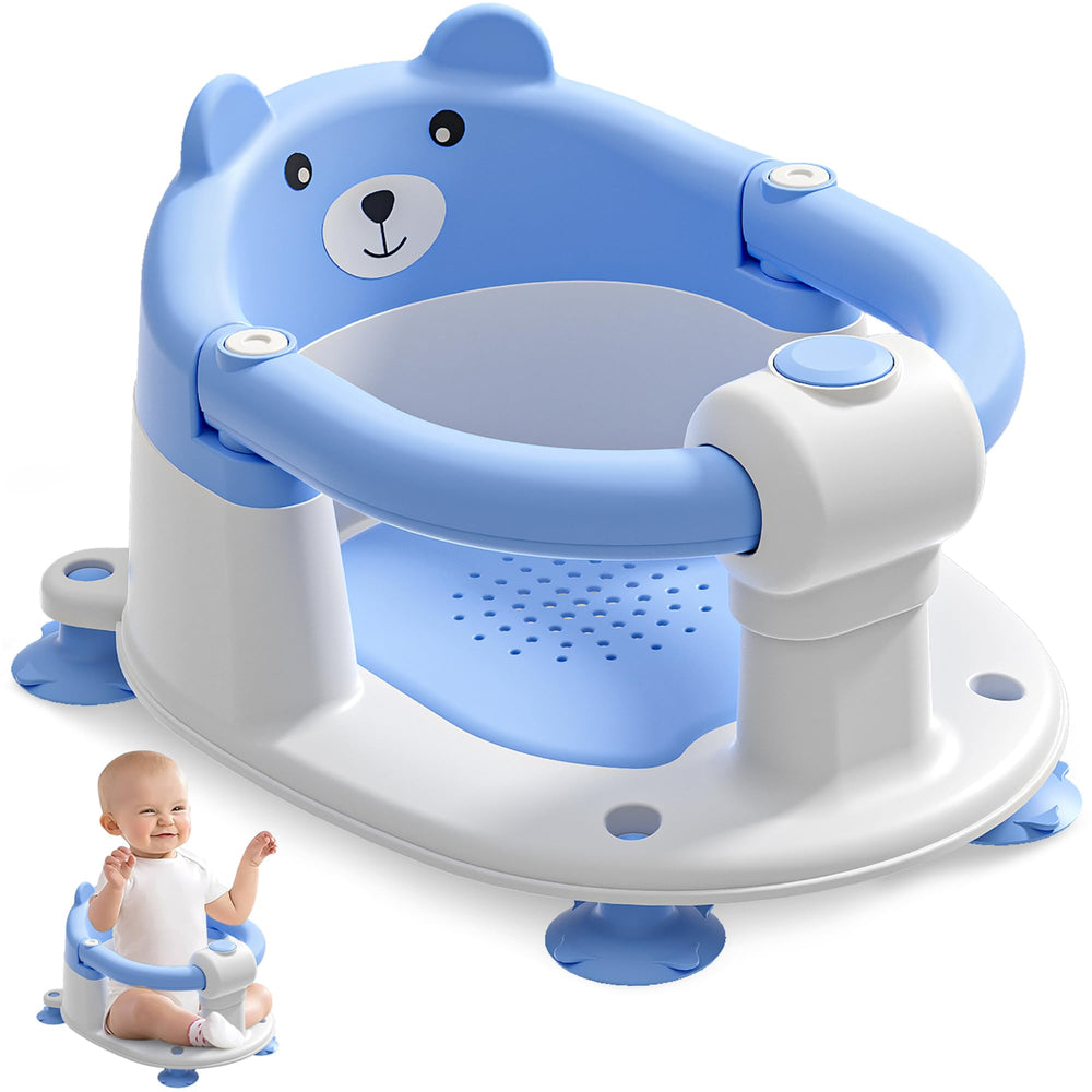 Himold baby bath seat blue front view for stable, comfortable bathing.