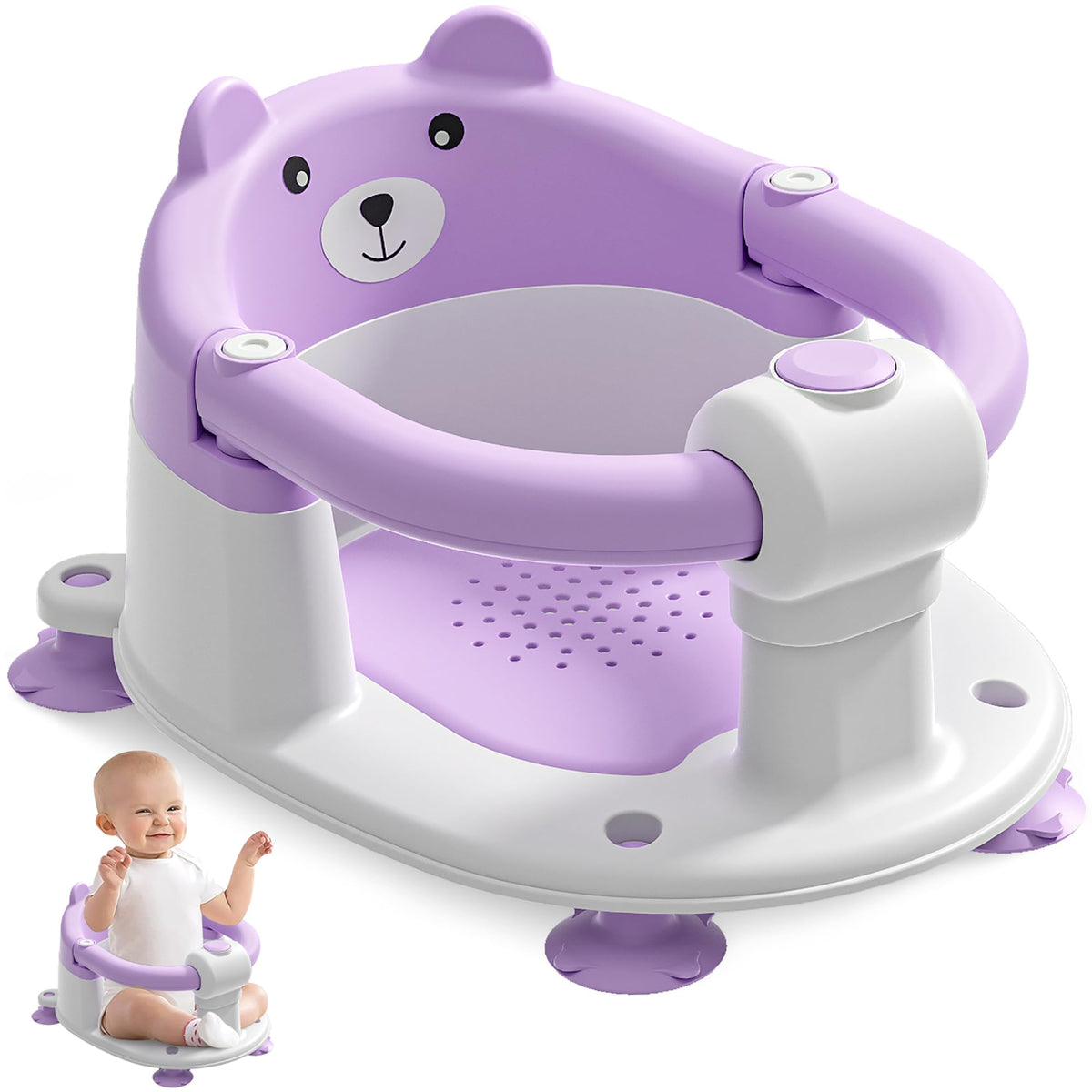 Himold baby bath seat lavender assembly showing stable setup for safe bath time